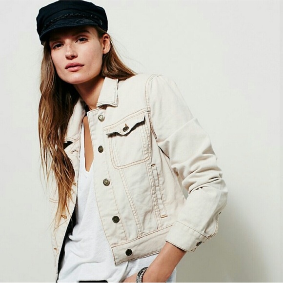 Free People Denim Jacket Size L In Bone NWOT